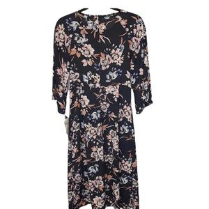 Spirit Of Grace Size Large Tie Waist Black Pink Floral Dress